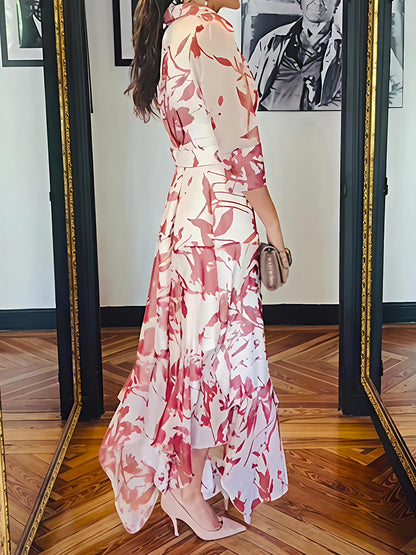 Irregular Hem Printed Belted Midi Dress