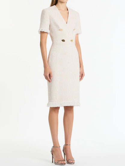 Elegant Tweed Fringe Midi Dress