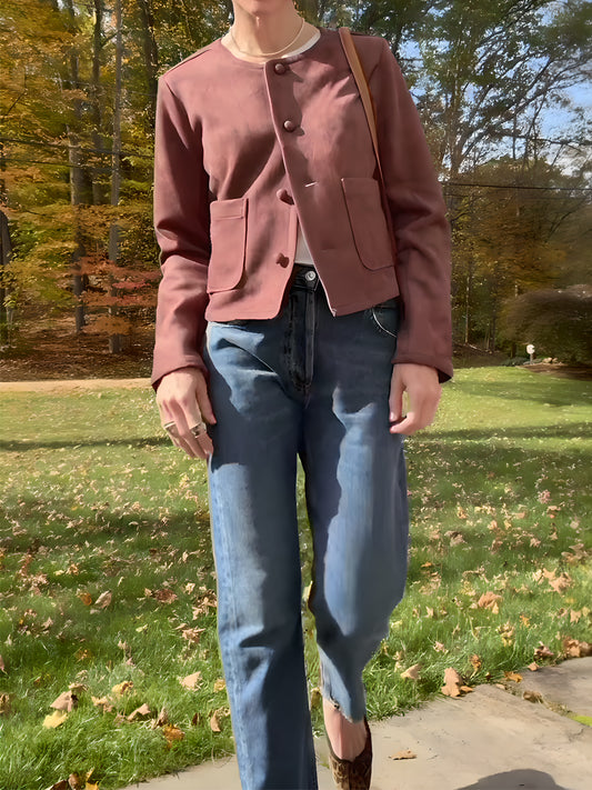 Faux Suede Front Patch Pockets Jacket