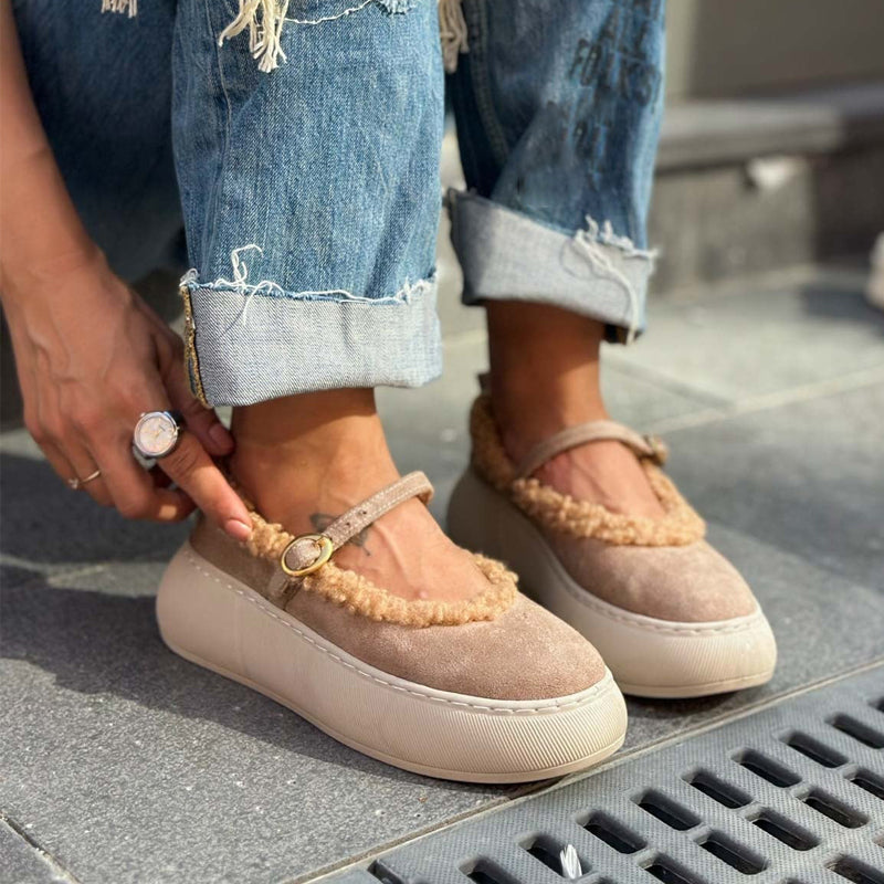 Faux Suede Fleece-lined Ballet Flats