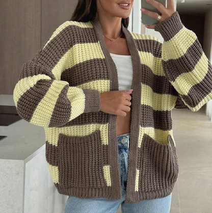 Women's Stylish Striped Open Front Sweater
