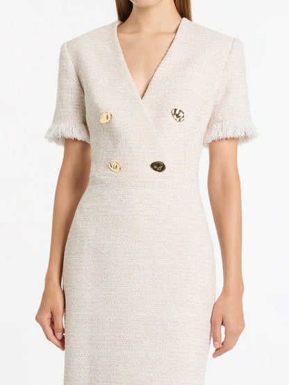 Elegant Tweed Fringe Midi Dress