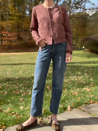 Faux Suede Front Patch Pockets Jacket