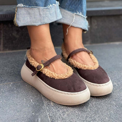 Faux Suede Fleece-lined Ballet Flats