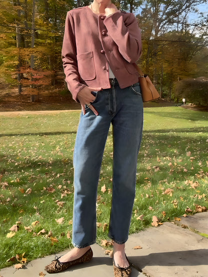 Faux Suede Front Patch Pockets Jacket