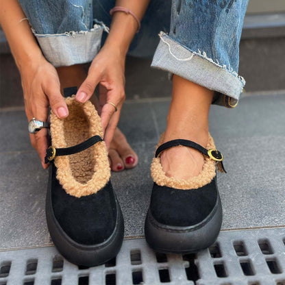 Faux Suede Fleece-lined Ballet Flats