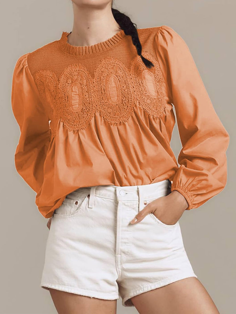 Lace Patchwork Long Sleeve Blouse