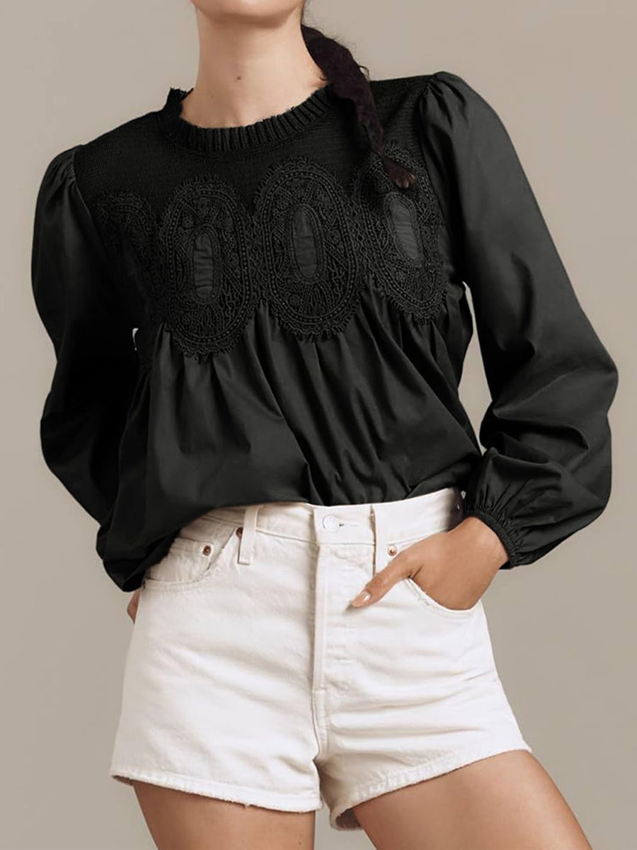 Lace Patchwork Long Sleeve Blouse