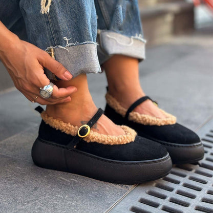 Faux Suede Fleece-lined Ballet Flats