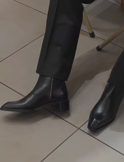 Squared-Toe Leather Chelsea Dress Boots