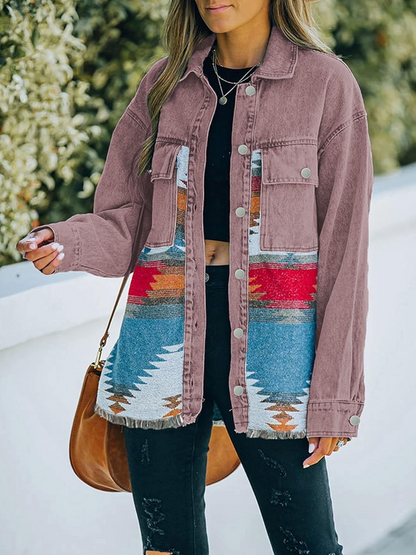 Women's Lapel Long Sleeve Vintage Button Down Denim Jacket