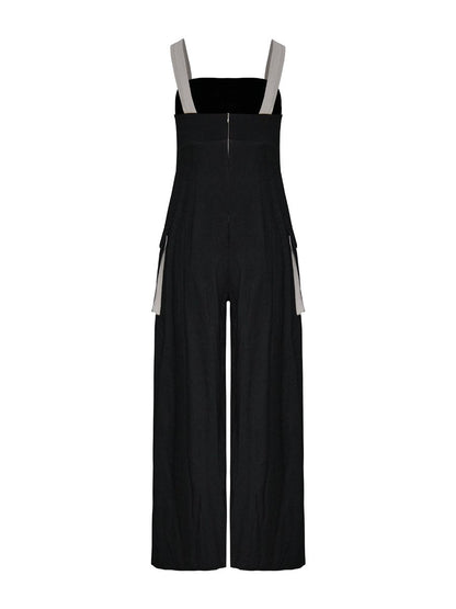 Patchwork Pockets Strap Jumpsuit